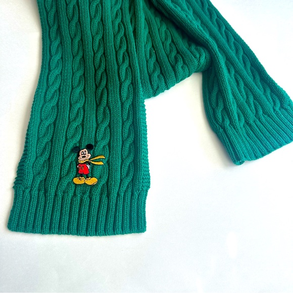 Vtg Mickey Disney Cable Knit Green Scarf w Patch - Picture 2 of 8